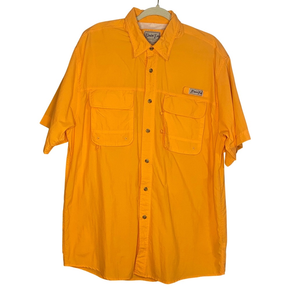 Bimini Bay Outfitters Mens Orange‎ Short Sleeve Fishing Shirt Size Large Vented